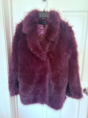 Derek Heart Plush Faux Fur Coat in Wine